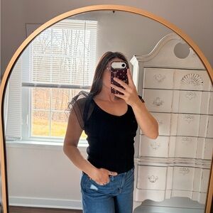 Jealous Tomato Black Tank Top with Sheer Ruffle Sleeves